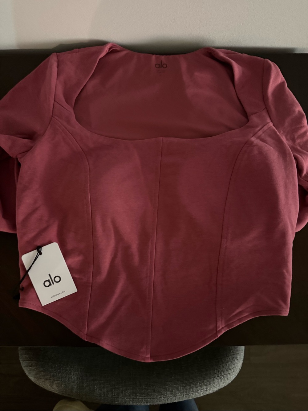 ALO Yoga Square Neck Long Sleeve Crop Top in Rose